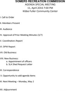 Icon of 20160404 Special Meeting Rec Commission Agenda